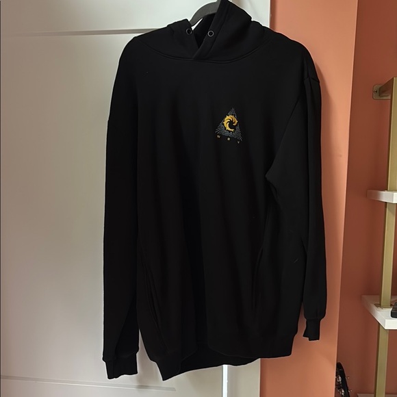 Men's Black Hoodie with Embroidered Wave Design - Picture 1 of 4